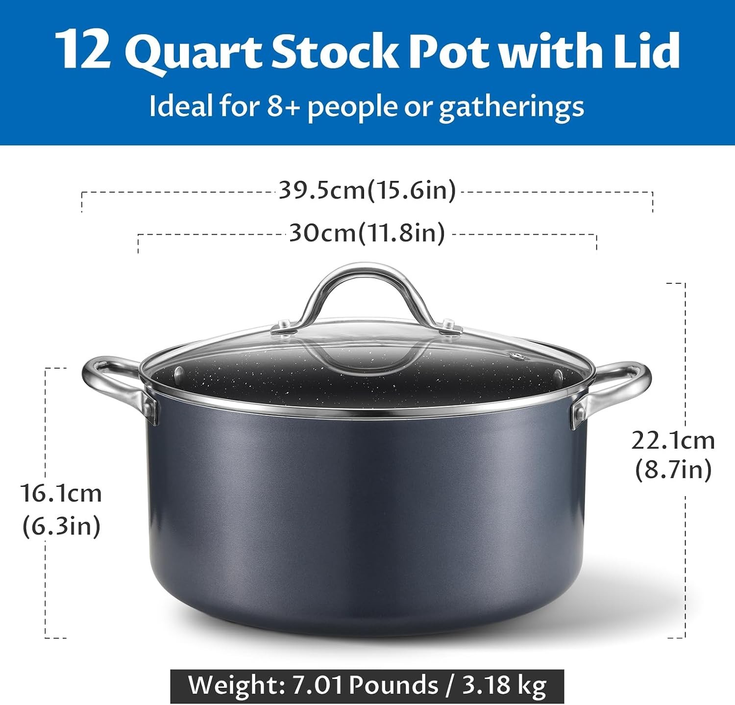 12 Quart Cooking Pot, Large Non Stick Induction Stock Pots with Lid, All Stov…