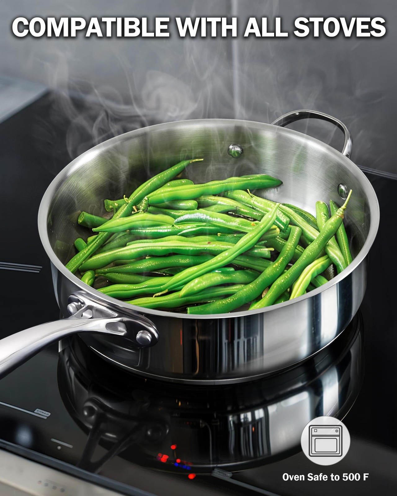 4-Quart Stainless Steel Sauté Pan with Lid, 10.5-inch Deep Frying Pan Induction