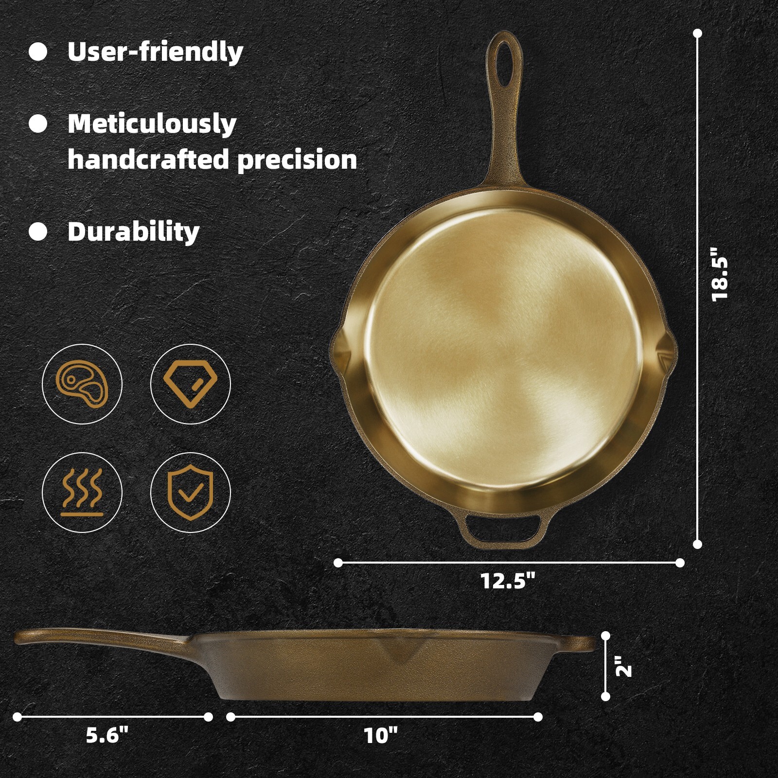 iLiving Seasoned Modern Heirloom Mirror Polished Cast Iron Skillet Pan 12″ 2.7L