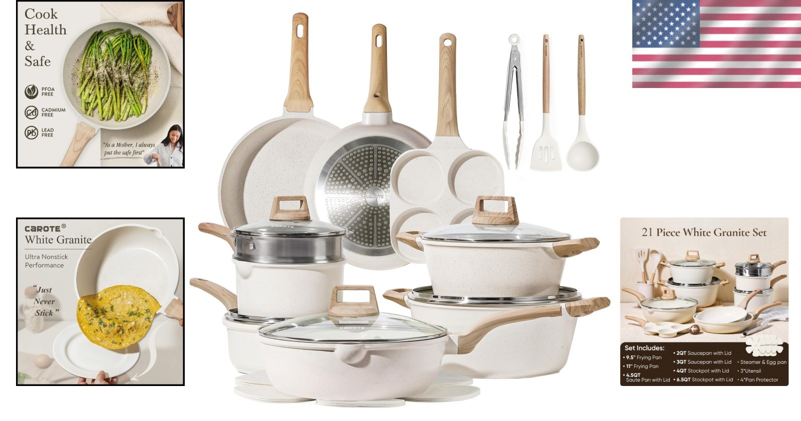 Pots and Pans Set, Nonstick Cookware Sets, 21pcs Induction Cookware Kitchen S…