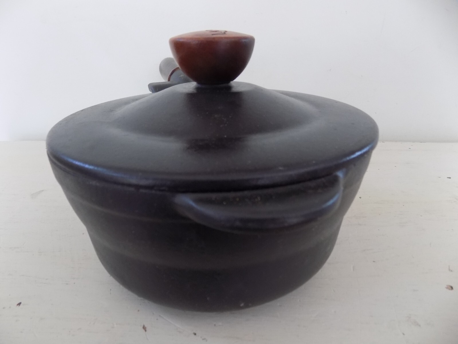 Lafont Shirley Black Cast Iron/Enamel Sauce Pan with Cover & Wood Handle Pot