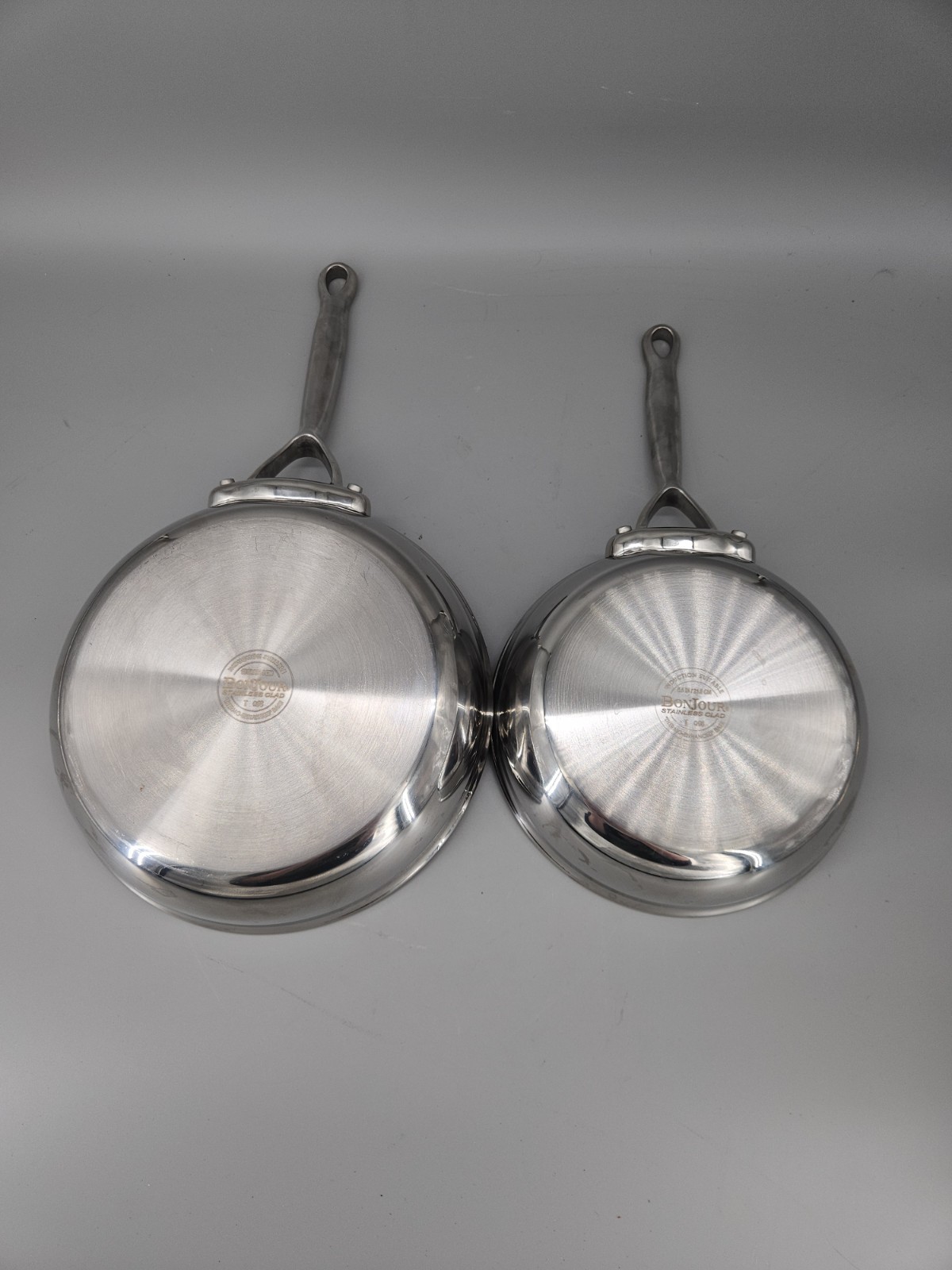 BonJour Stainless Steel Polished Clad 10″ 8.5″ Frying Pan Lot X2 Mirror Finish