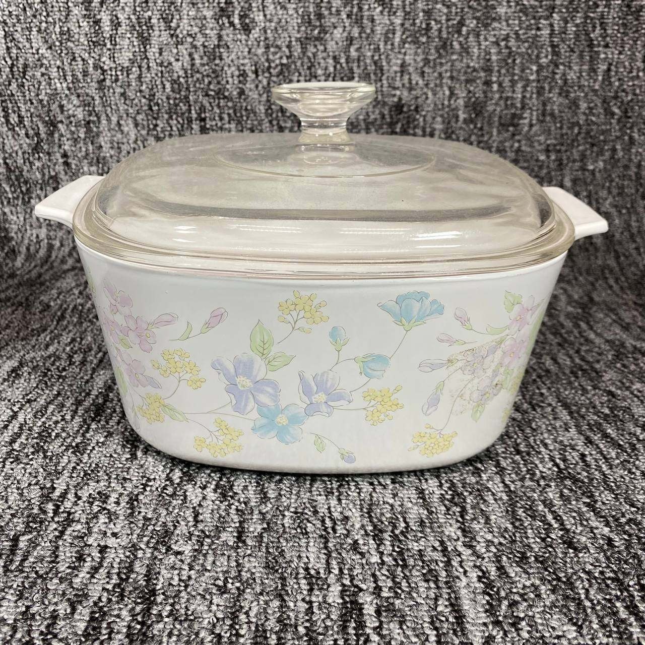 Vtg Corning Ware Pastel Bouquet Casserole Dish Pyrex Lid 3 Quart 3L A-3-B Square
