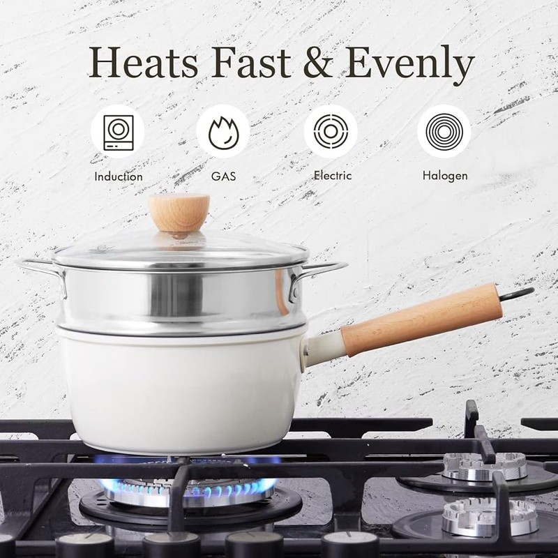 Ceramic Non-Stick Cooking Pot Induction Compatible Vegetable Steamer Easy Clean