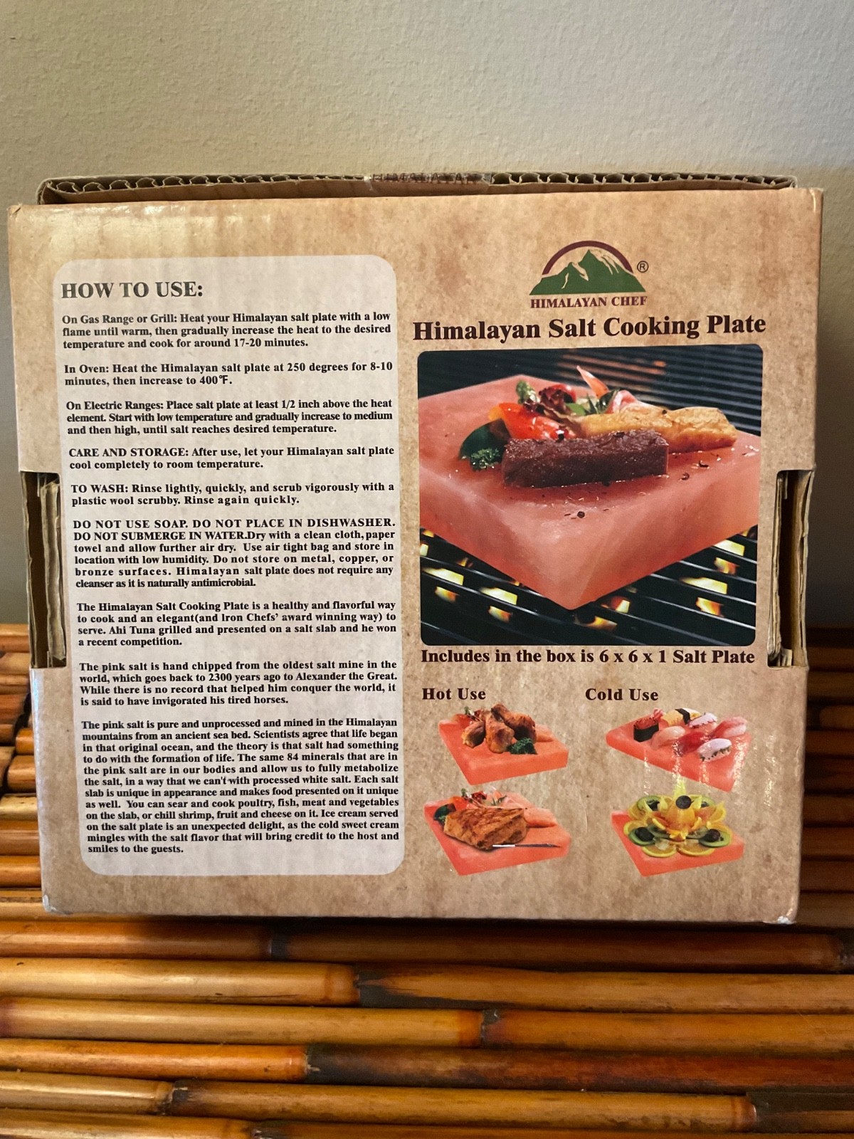 HIMALAYAN CHEF Salt Cooking Plate 6” X 6” X 1” NIB For Gifting/Your Own Grill