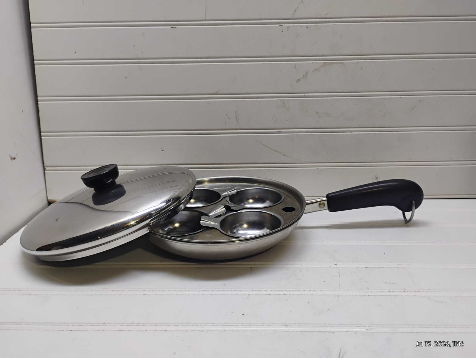 Revere Ware 8″ Skillet Tri-Clad Stainless 4 Cup Egg Poacher Insert Ring & Lid