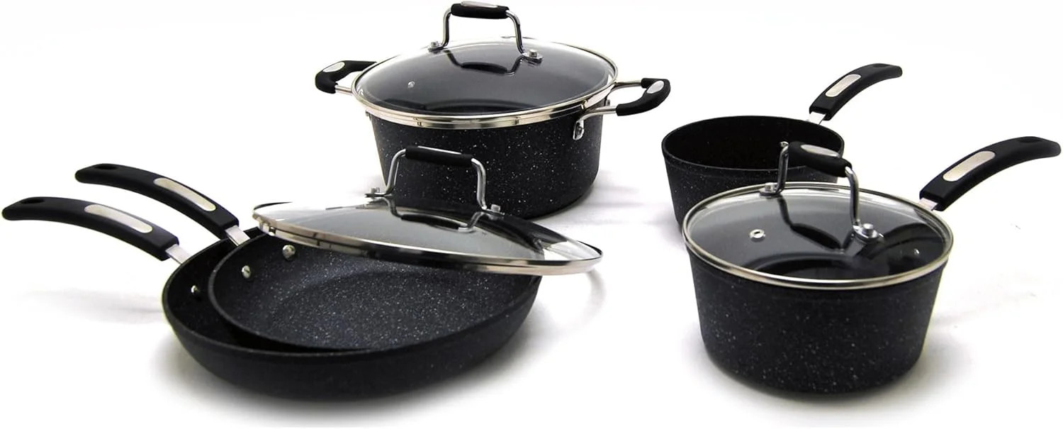 Starfrit The Rock 8PC Non-Stick Cookware Set, Black | Durable Forged Aluminum, O