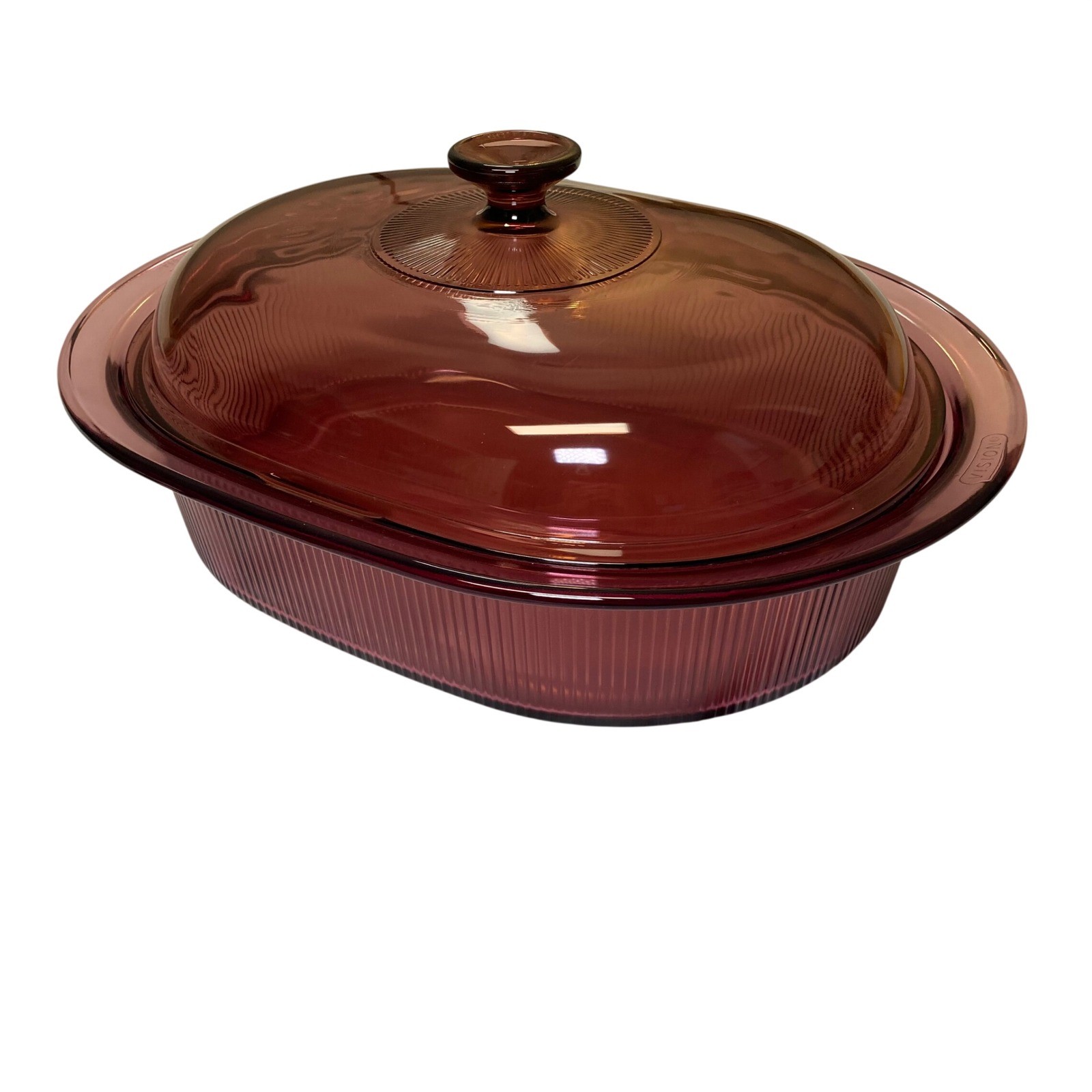 Corning Visions Cranberry 4 Qt Oval Covered Casserole Baking Dish V-34-B w/ Lid
