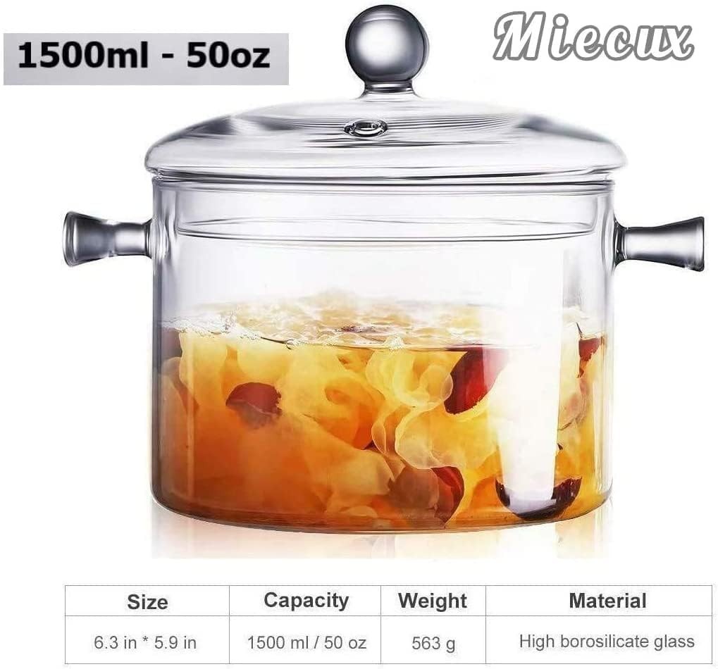Glass Cookware Set Simmer Pot 1.7L Heat-Resistant Borosilicate Safe for Stove
