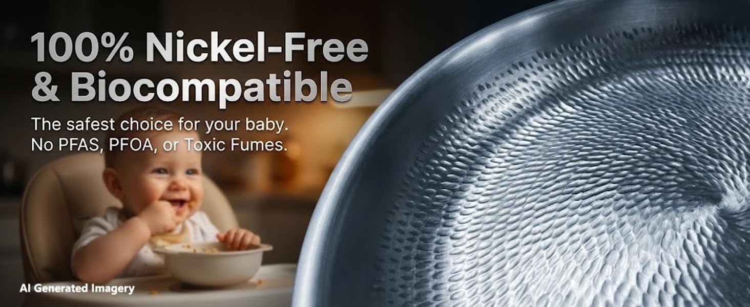 Titanium Frying Pan with Lid, 11.8″ Uncoated Hammered Skillet for Cooking,