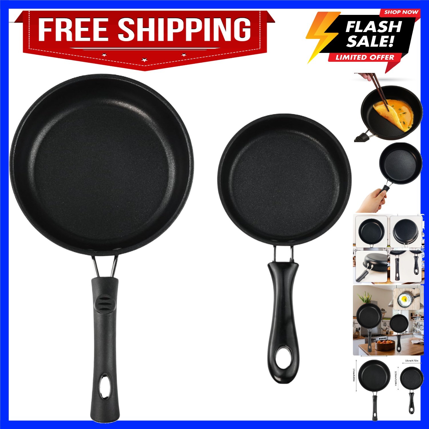 2 PCS Skillet Set, Portable Mini Frying Pan with Marble Coating Non-Stick and…