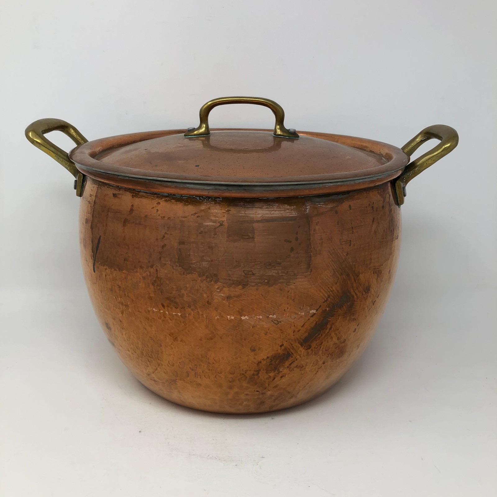 VTG Ruffoni Copper Stock Pot 8 Qt Italian Made Lid Brass Hand Hammered EUC