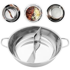 Stainless Steel Split Hot Pot with Lid 12.6 Inch Dual Section Induction Cooker