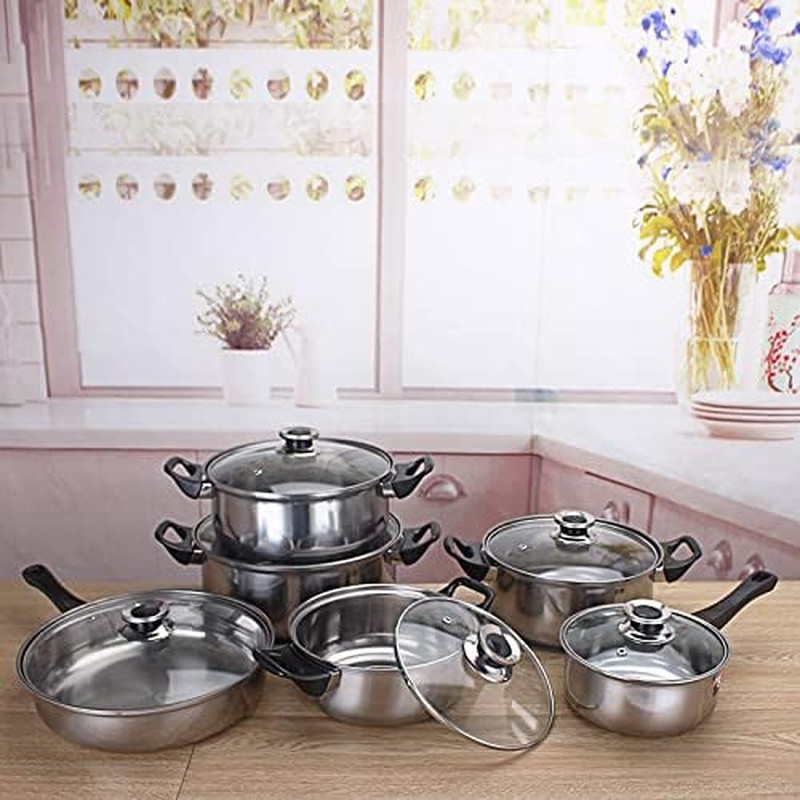 12-Piece Stainless Steel Cookware Set – Durable & Stylish Silver