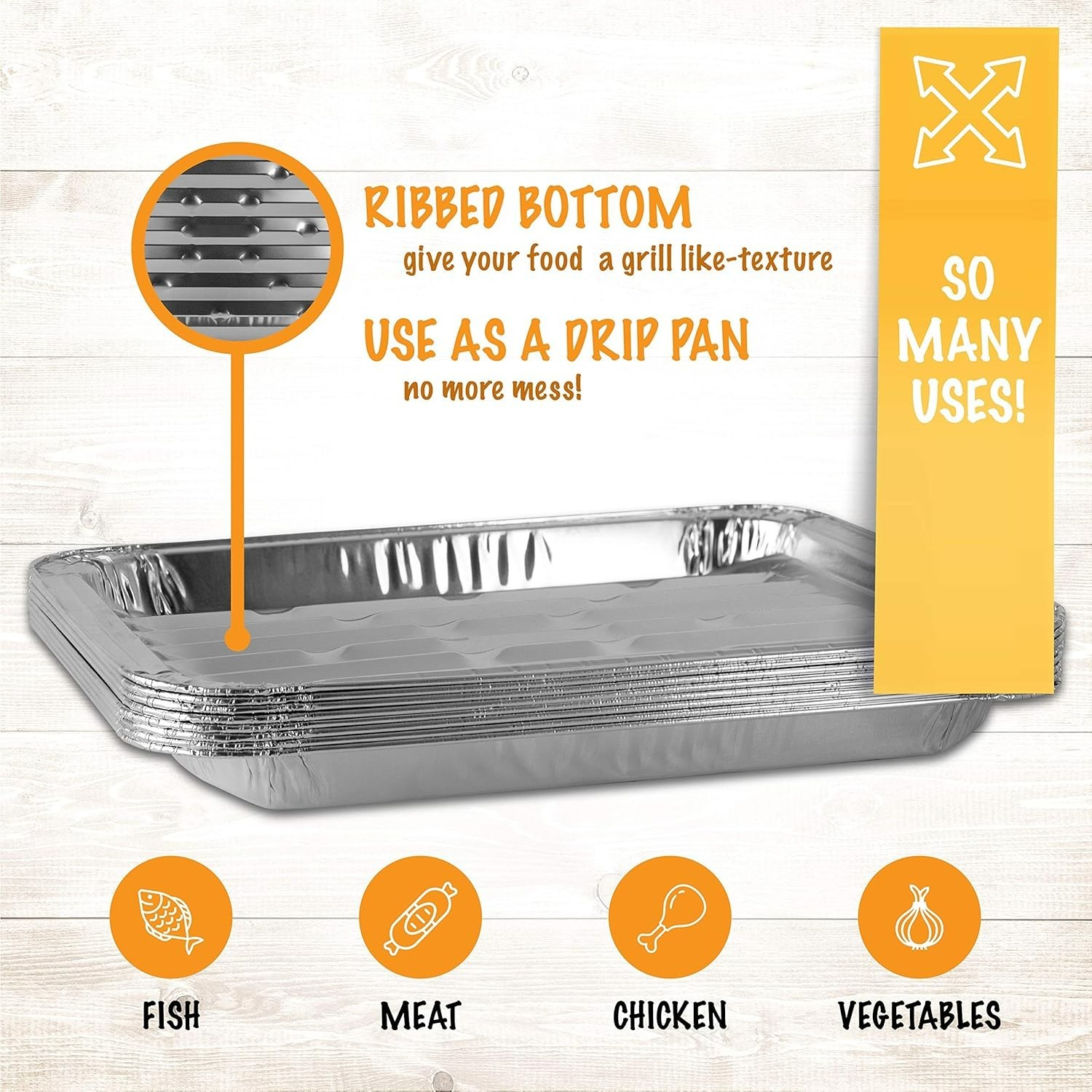 Ribbed Aluminum Grill Liners for Flawless BBQ – 10 Disposable Pans Included