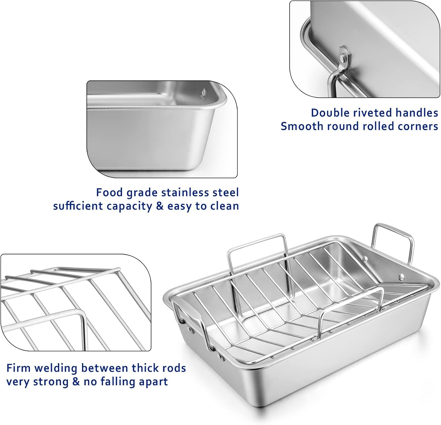 Roasting Pan with Rack Set, Large 15.2In Stainless Steel Lasagna Roaster Pan, Ba