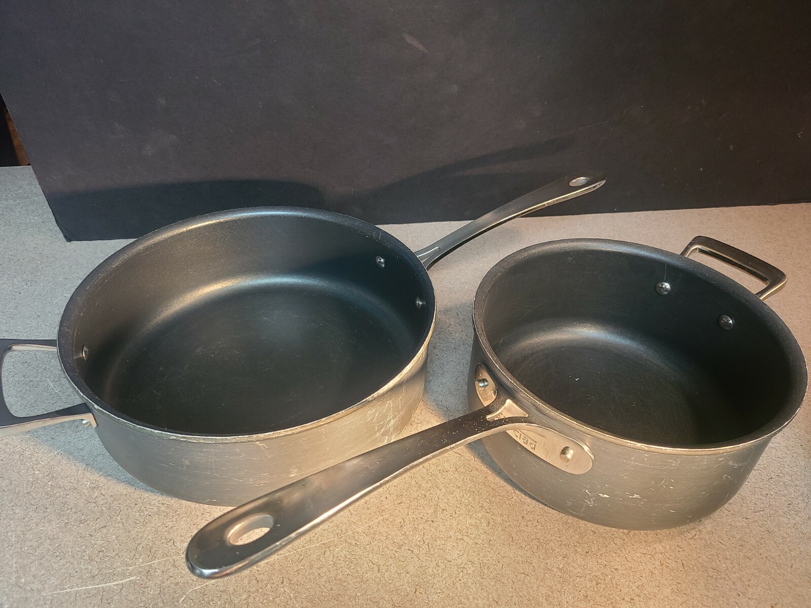 LOT 2 ALL CLAD Nonstick Bonded Aluminum Cookware 3 qt & 4 qt Sauce & Saute Pan
