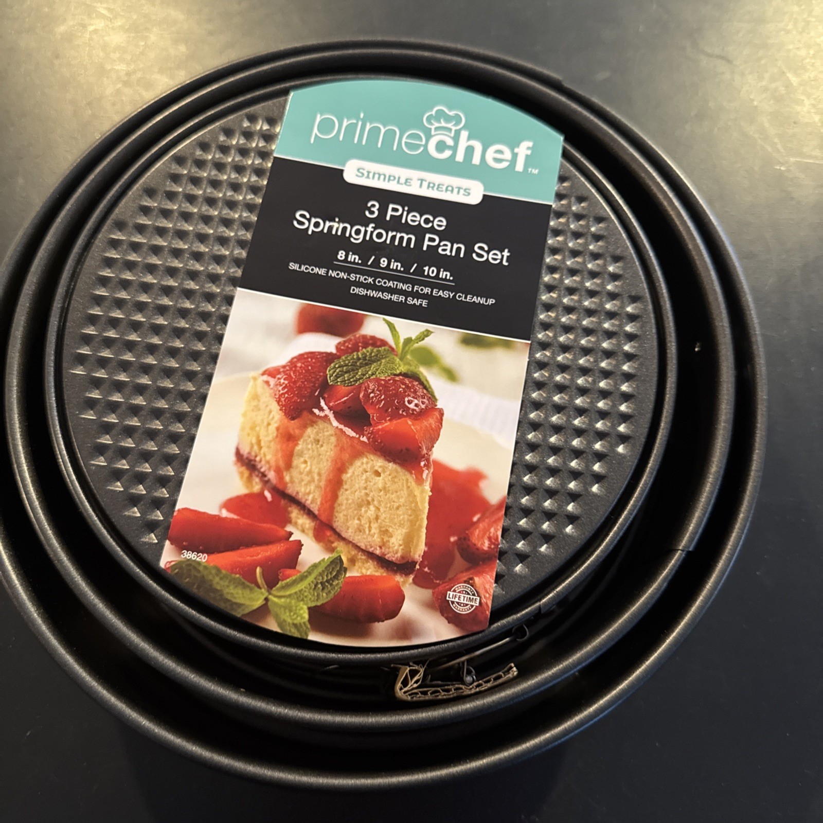 Primechef Pan Set Springform Non-Stick Coating 3 Piece New 8, 9, And 10 Inch