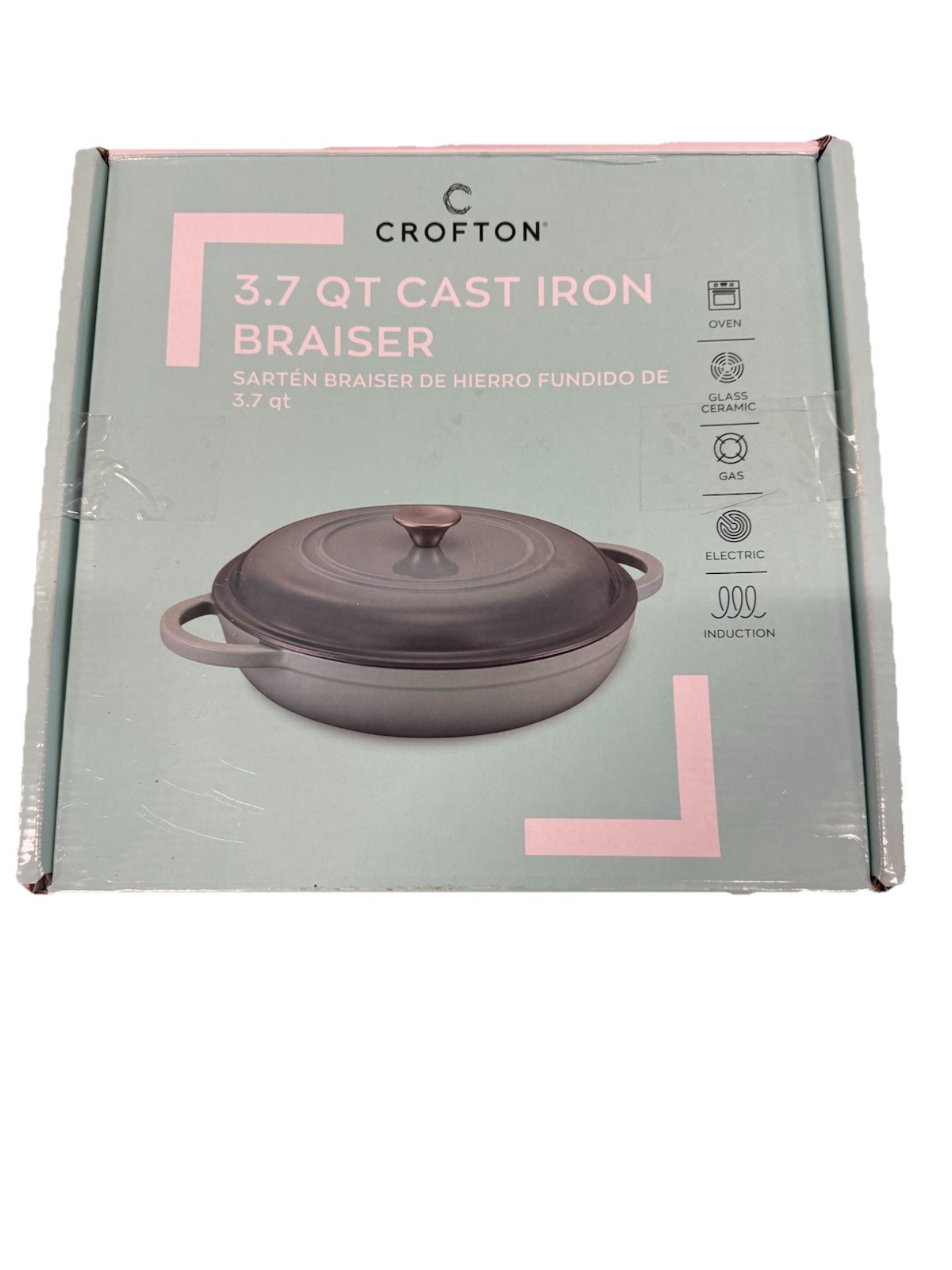 Crofton Ivory White Enameled Cast Iron 3.7Qt / 3.5L Braiser With Lid – Open Box