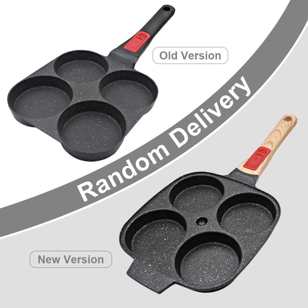 4Cup Nonstick Egg Frying Pancake Pan Detachable Handle Burger Skillet Black