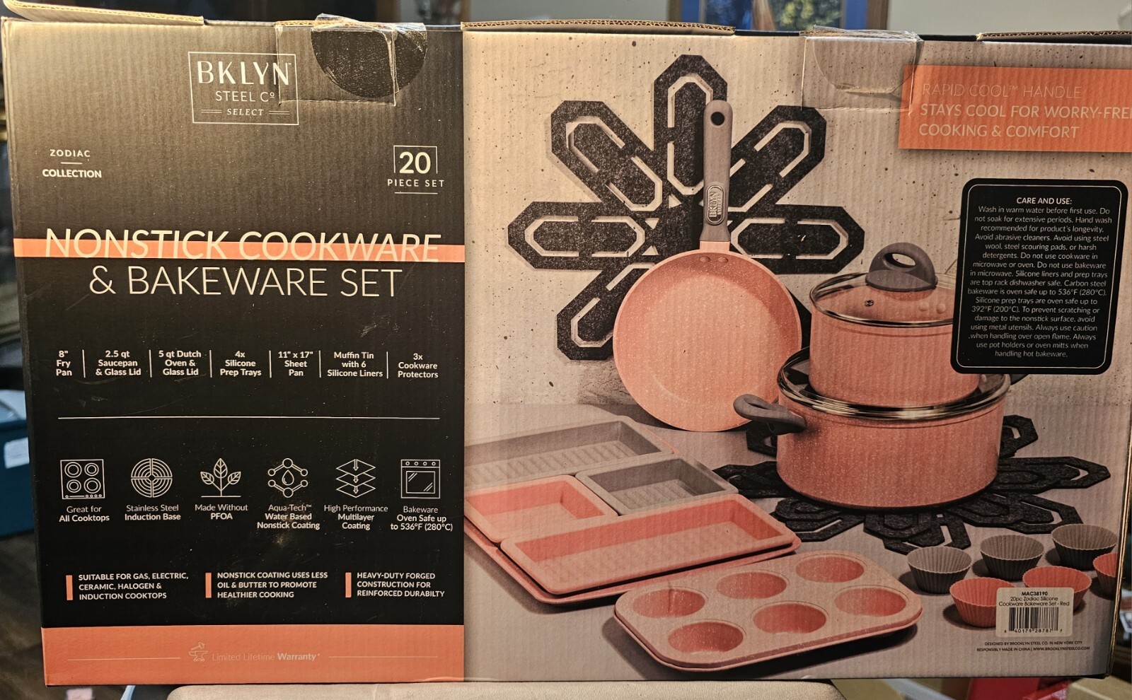 Brooklyn Steel 20 Piece Cookware/Bakeware Set, Speckled Pink. New In Box