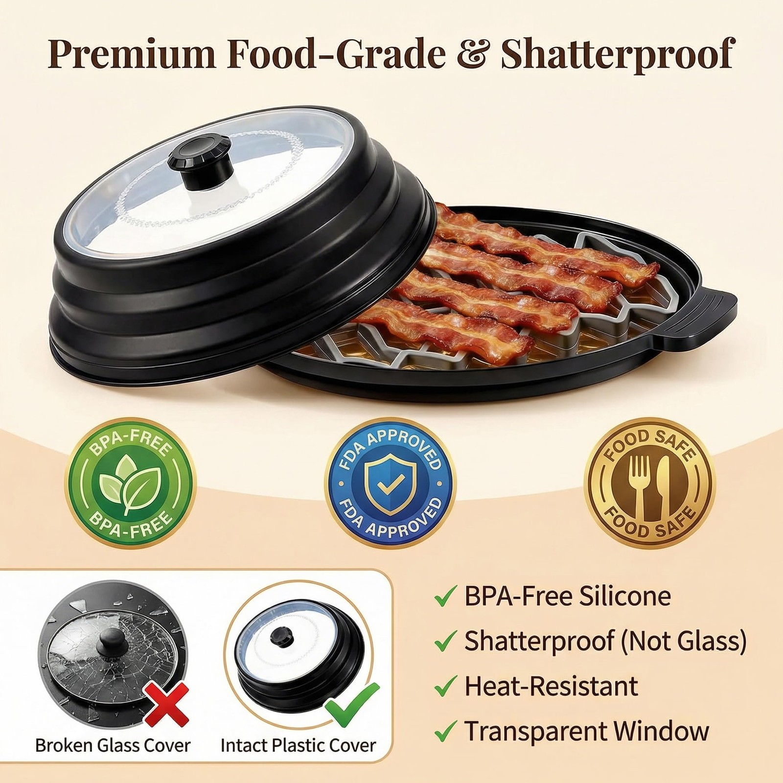 3Piece Microwave Bacon Cooker and Splatter Cover Set Collapsible Microwave L…
