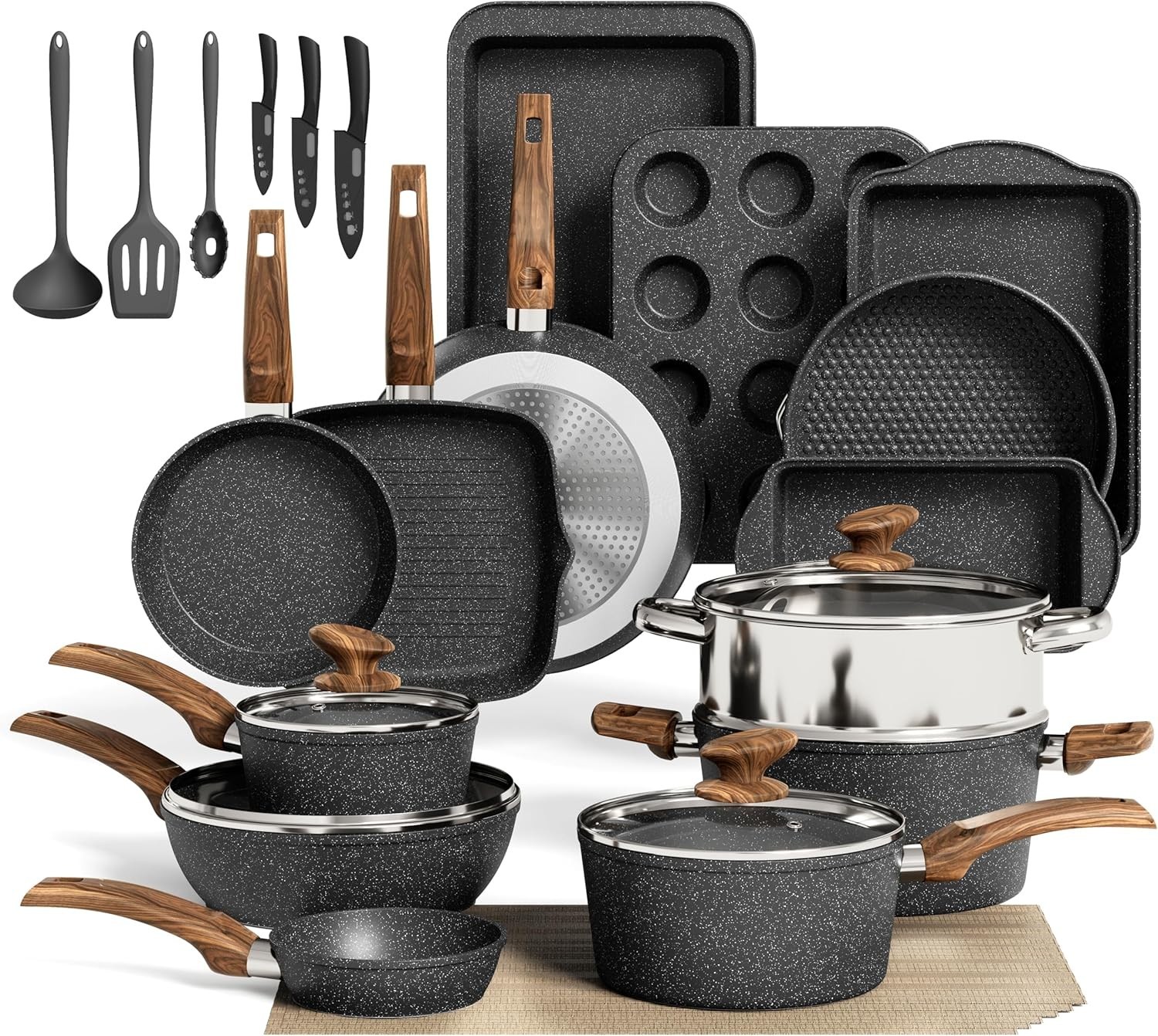 MAISON ARTS 30 Piece Pots and Pans Set Non Stick, Kitchen Cookware & Bakeware…