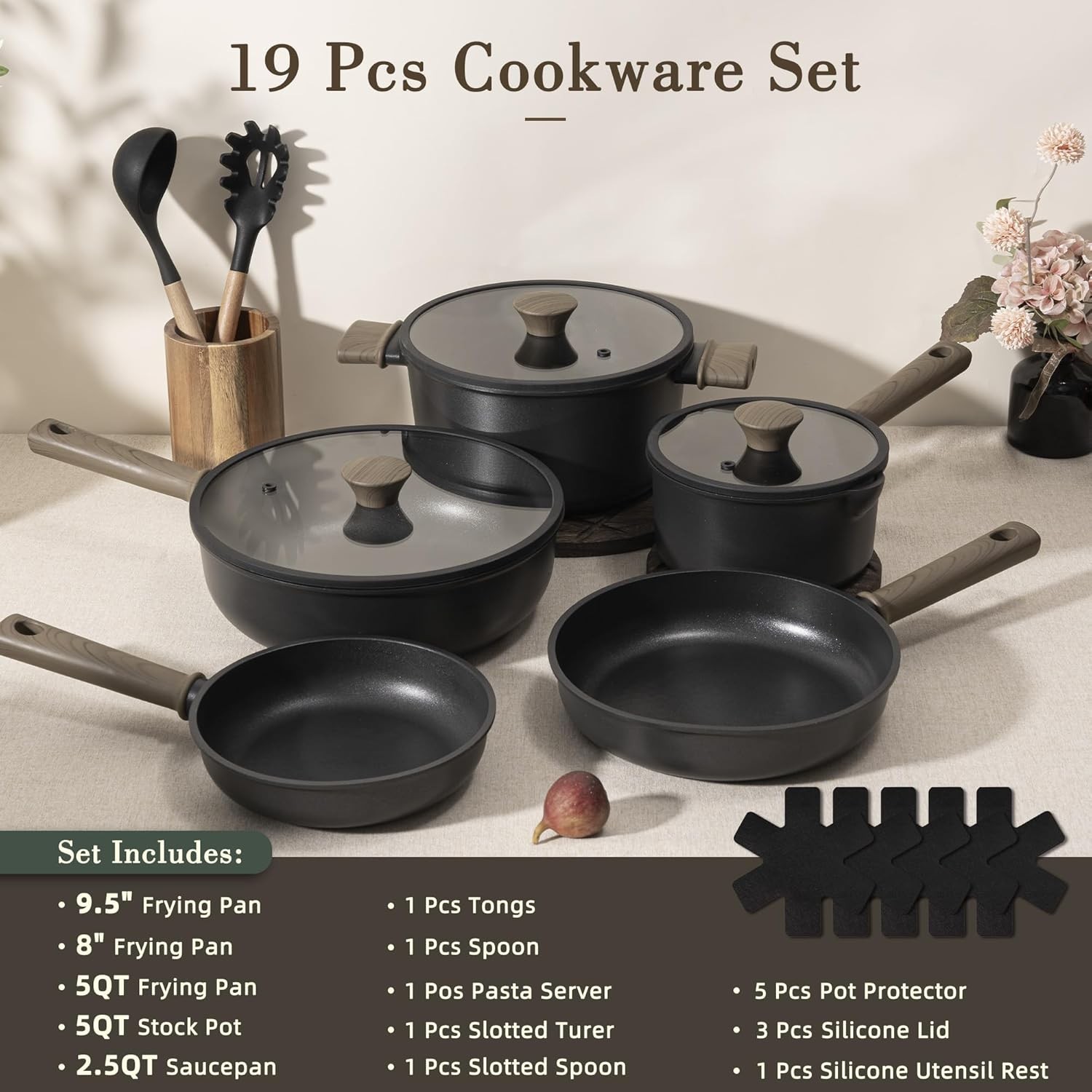 Non Stick Pots and Pans Set, Healthy Non-Toxic Titanium Induction Kitchen Coo…