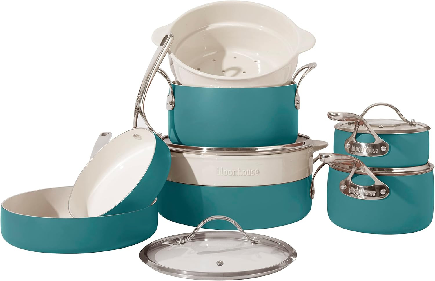 12-Piece Non-Toxic Ceramic Cookware Set in Agave Blue