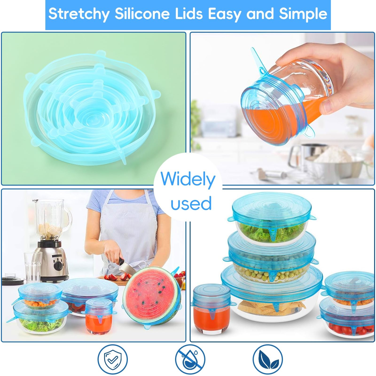 12PCS Silicone Stretch Lids for Food Storage, 6 Specifications of Reusable