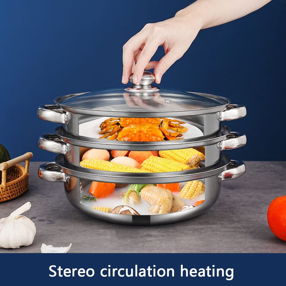 Steamer Pot for Cooking 11 inch, Steamer Pots 3-tier Multipurpose Stainless S…