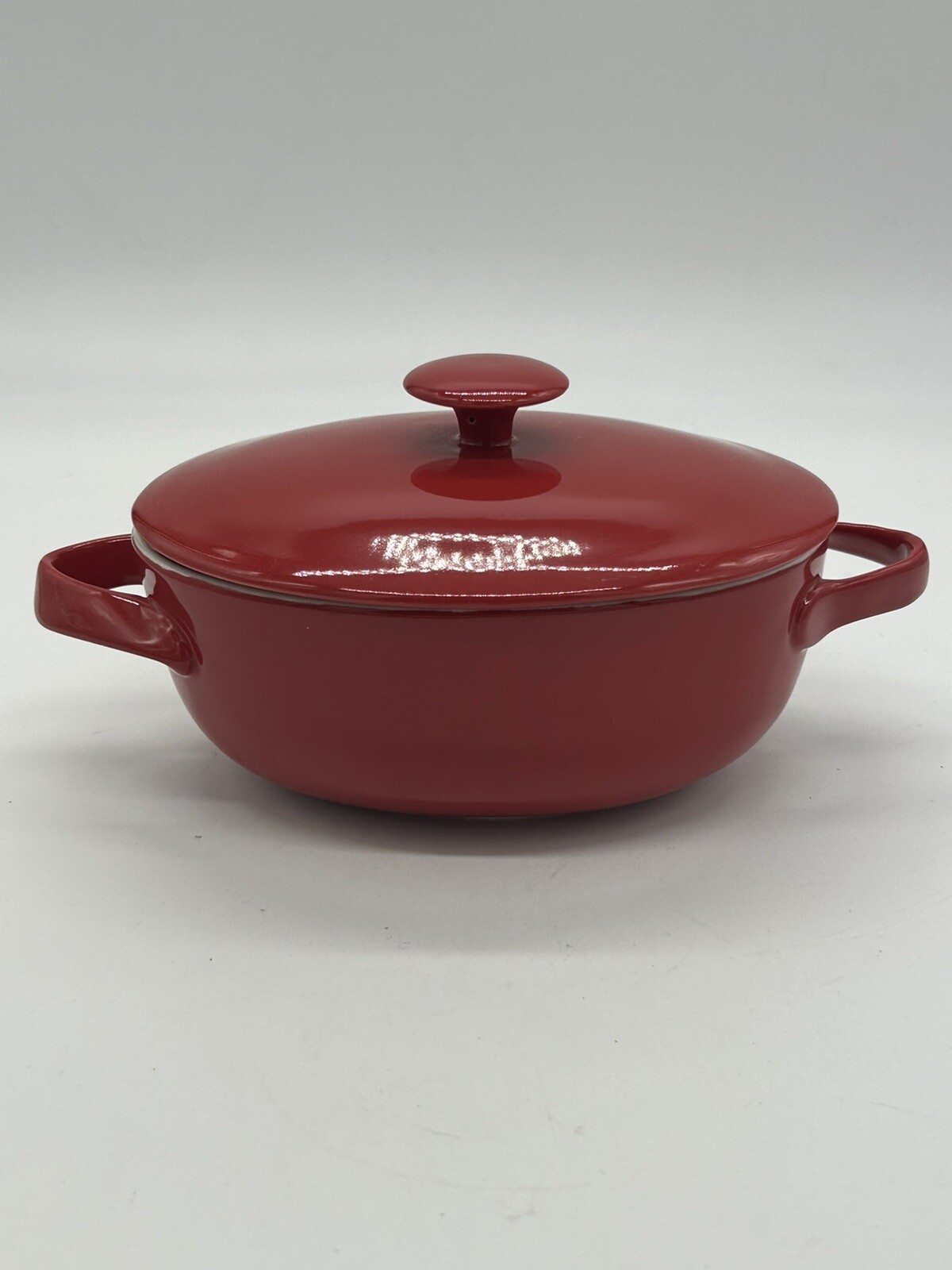 Crate & Barrel 7” Ceramic Casserole Baker w/ Lid Red & White