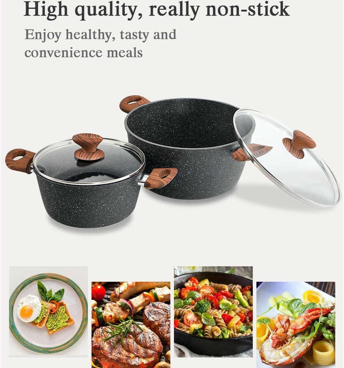 12 Pieces Kitchen Pots & Pans Set Nonstick Cookware Set Granite Coated w/ Lid