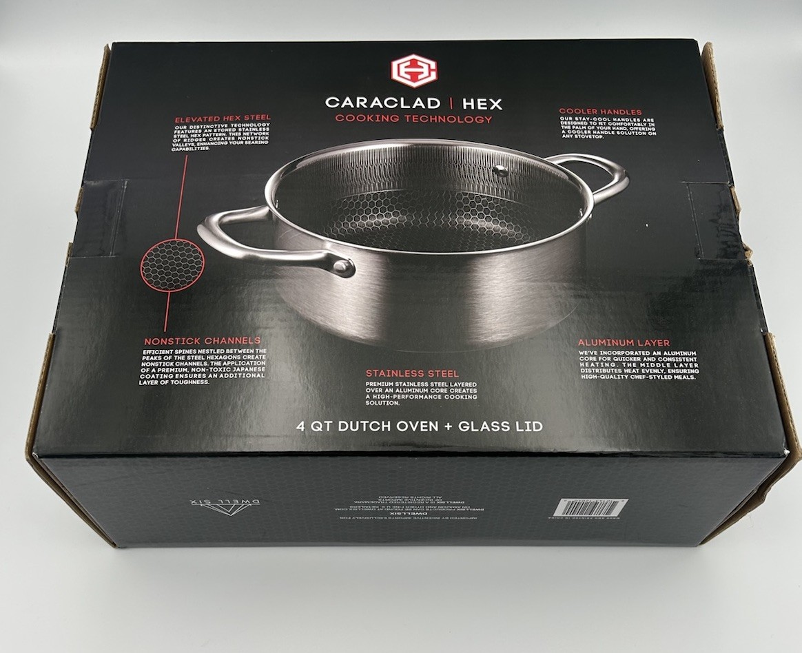 Caraclad Hex 4Qt Dutch Oven Glass Lid Stainless Aluminum Core NonStick Cool Grip