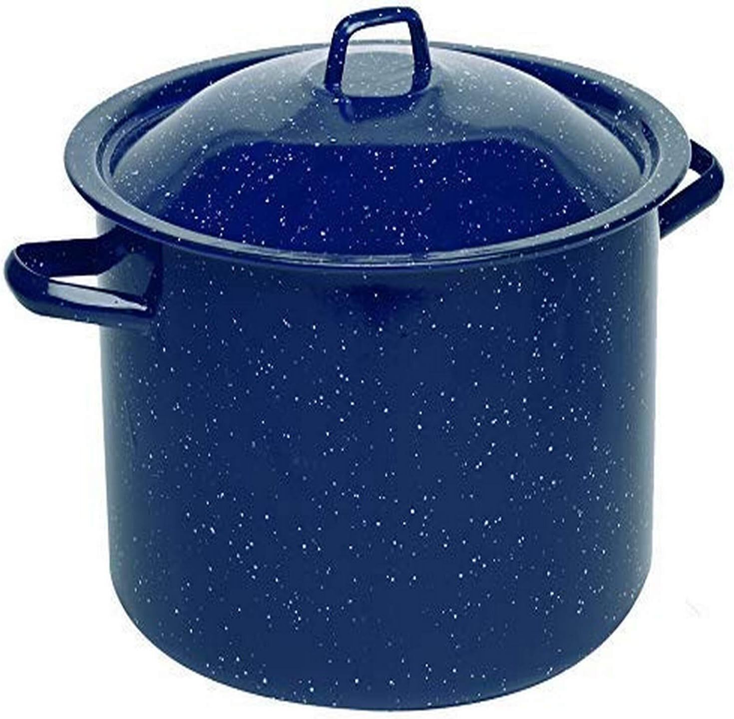 Cooking Pot 6-Quart Enamel – Blue Speckled Stock Pot with Lid for Soup & Stew