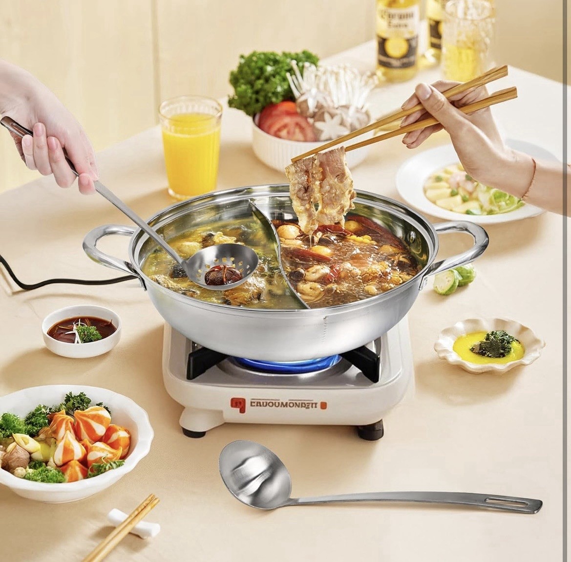 304 Stainless Steel Hotpot Pot with Divider, 12 Inches Double-Flavor Shabu Shabu