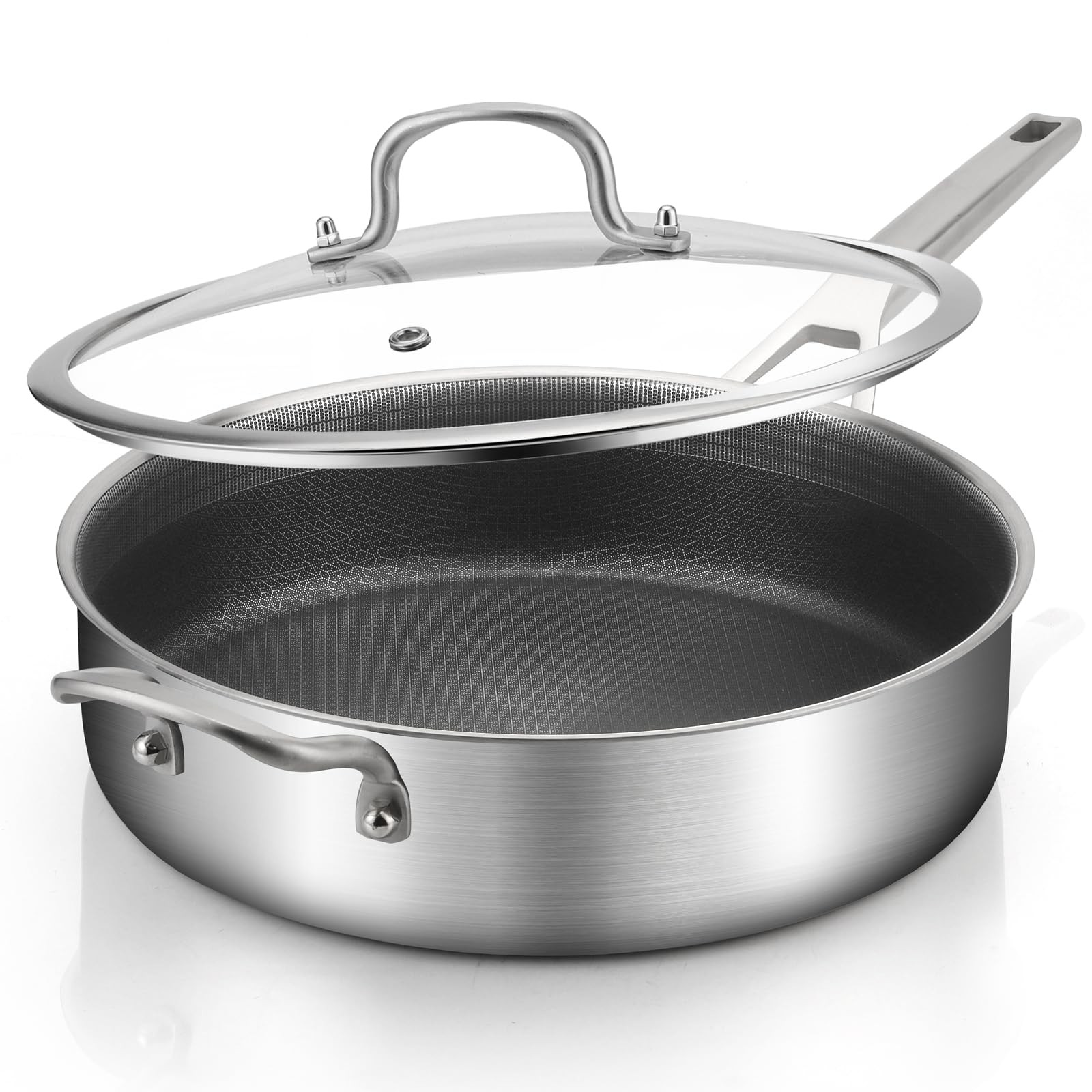 7 Quarts Saute Pan with Lids Nonstick 12 Inch Deep Frying Pan Tri-Ply Large S…
