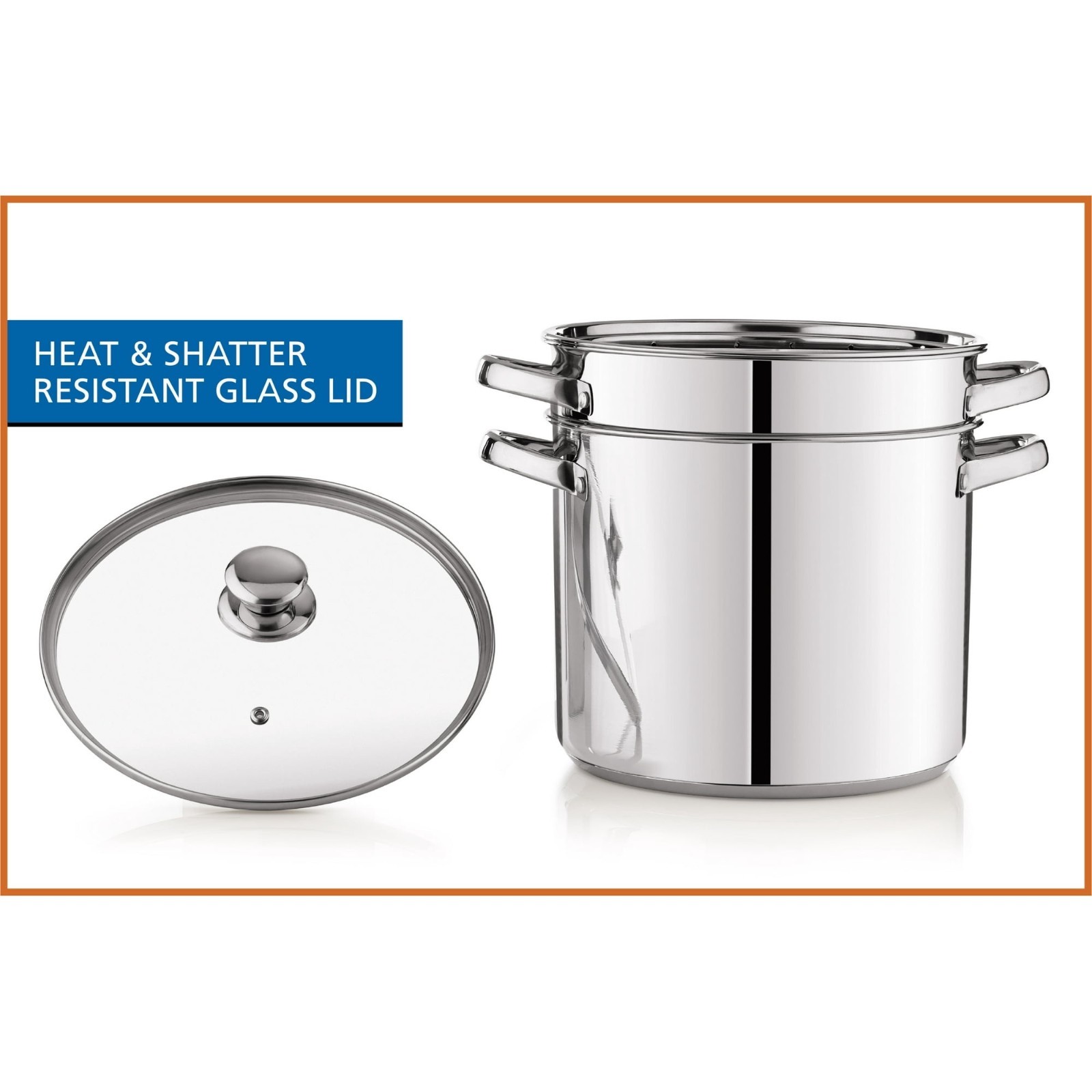 Multi-Cooker Set with Lid, 8 Qt Pasta Steam Pot, Stainless Steel, Steamer Basket