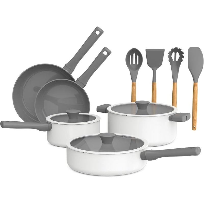 Nonstick Cookware Set 12pcs Aluminum Ceramic Kitchen Pots Frying Sauté Utensils