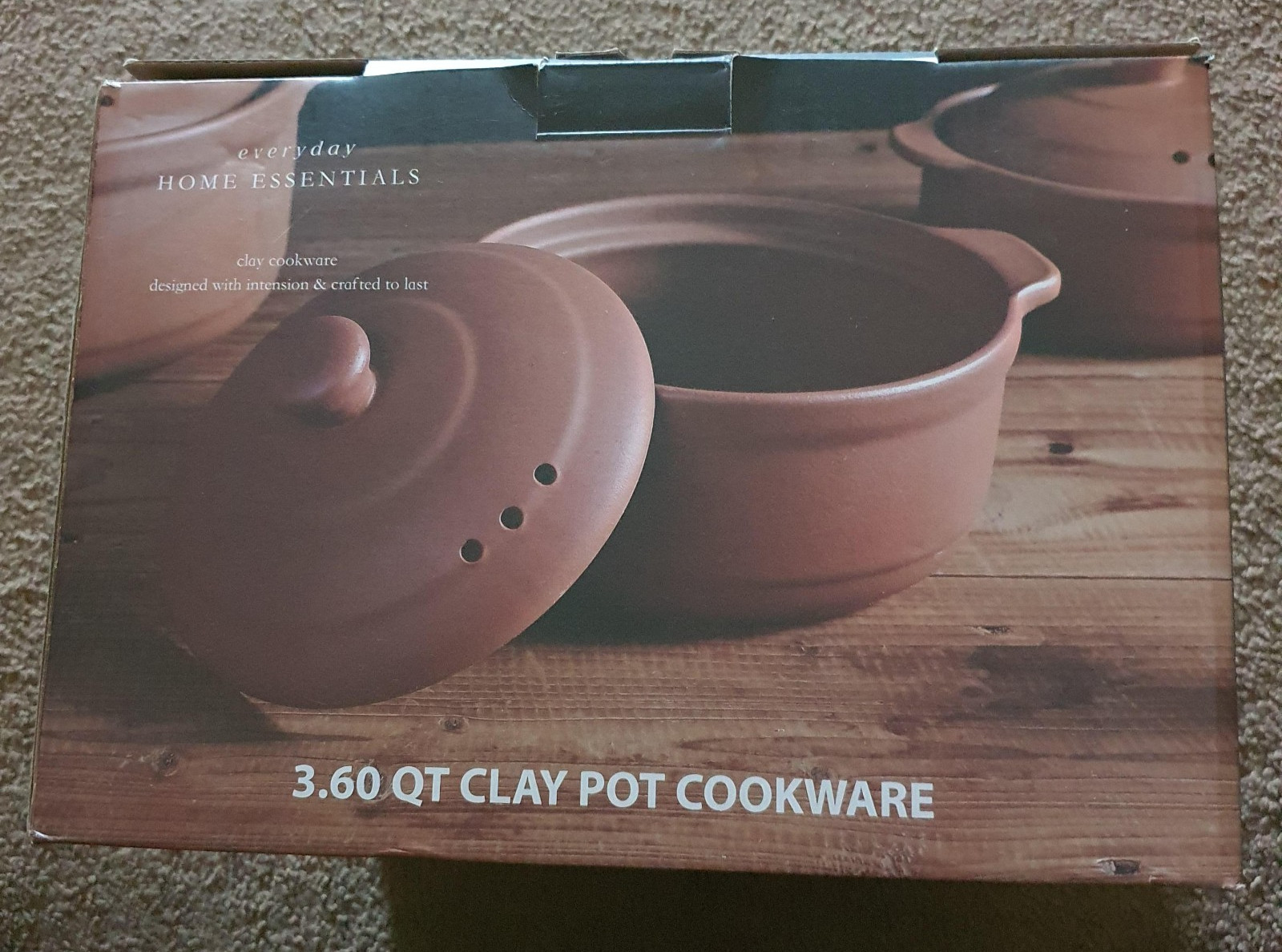 Home Essentials 3.60 QT Brown Clay Pot Cookware For Gas Wood Oven Stoves