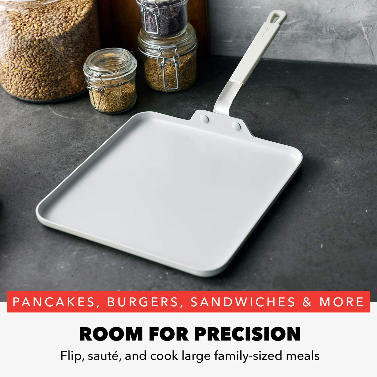 GreenPan Bobby Flay 11″ Aluminum Ceramic Nonstick Square Griddle, Cream White