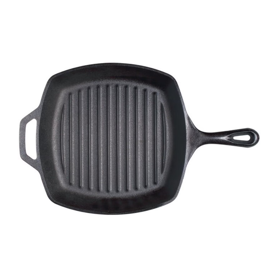 CAST IRON GRILL PAN Lodge Pre Seasoned Steak Bacon Grilling Square Skillet 10.5″