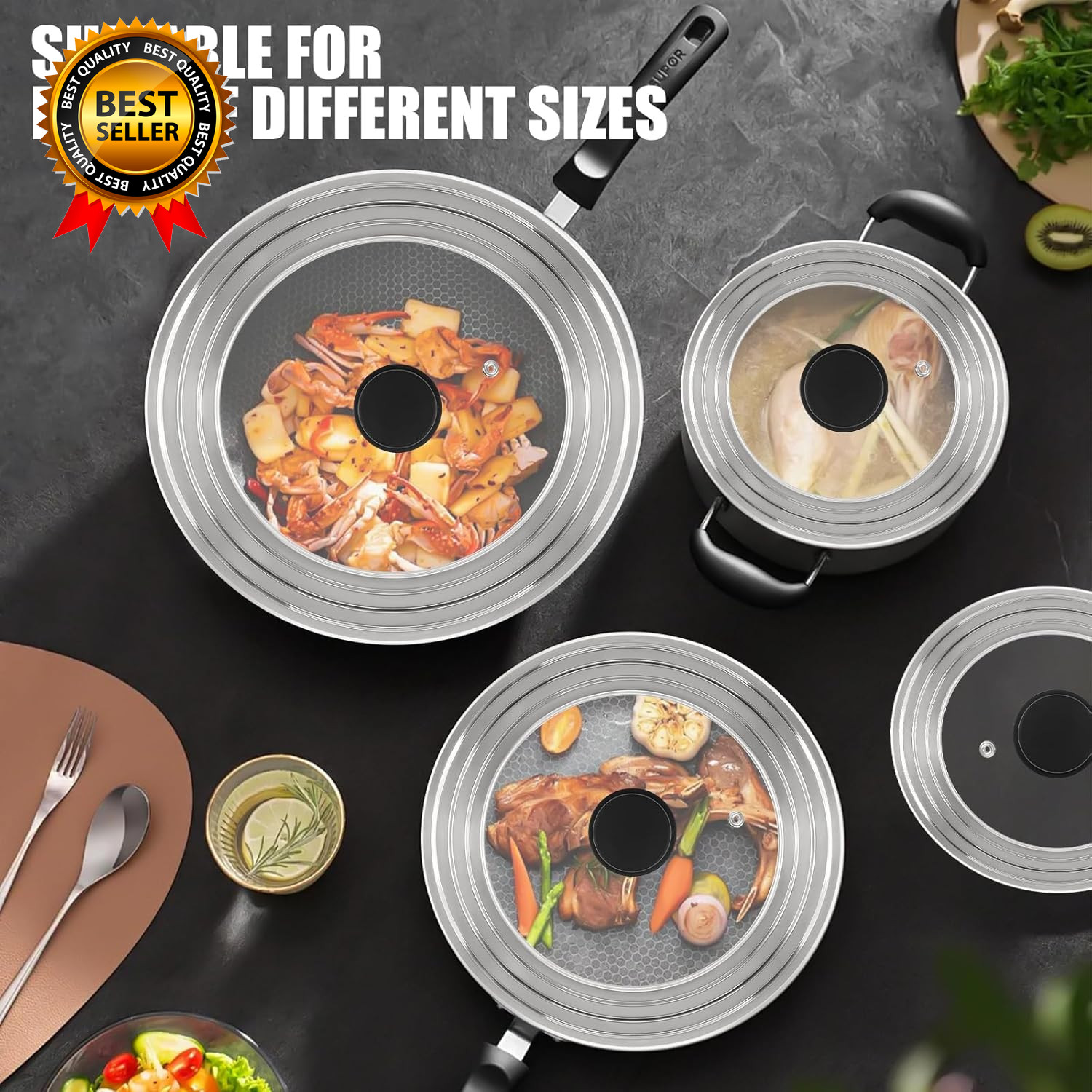 Pan Lid Fits 11 12 & 13 Inch Cookware, Universal Lid for Pots, Pans and Skillets