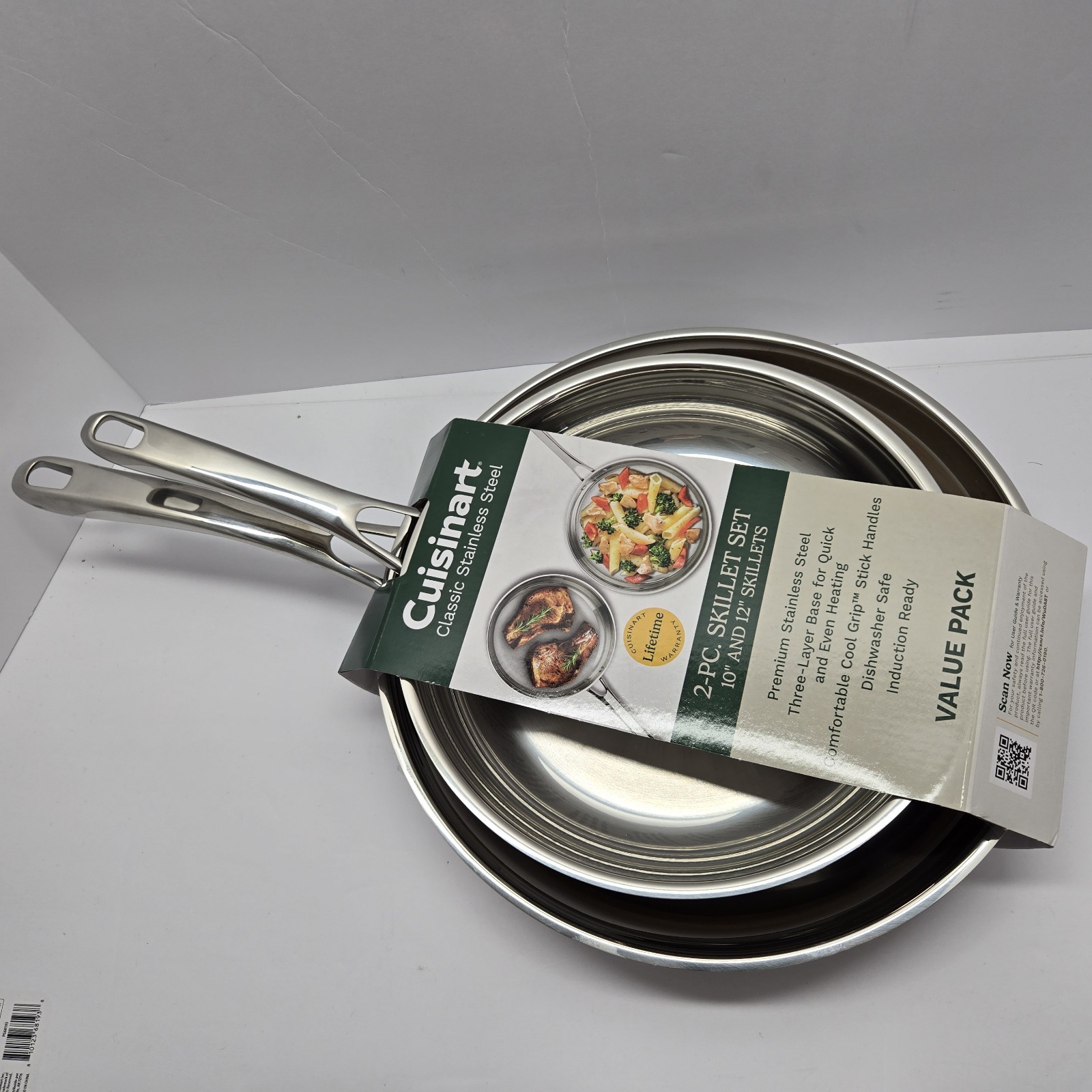 Cuisinart Classic 10″ & 12″ Stainless Steel 2Pk Skillet Set, Premium Tri-Ply