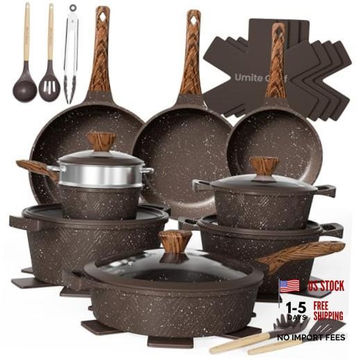 26PCS Pots and Pans Set Non Stick, Nonstick Cookware Sets, Induction Brown