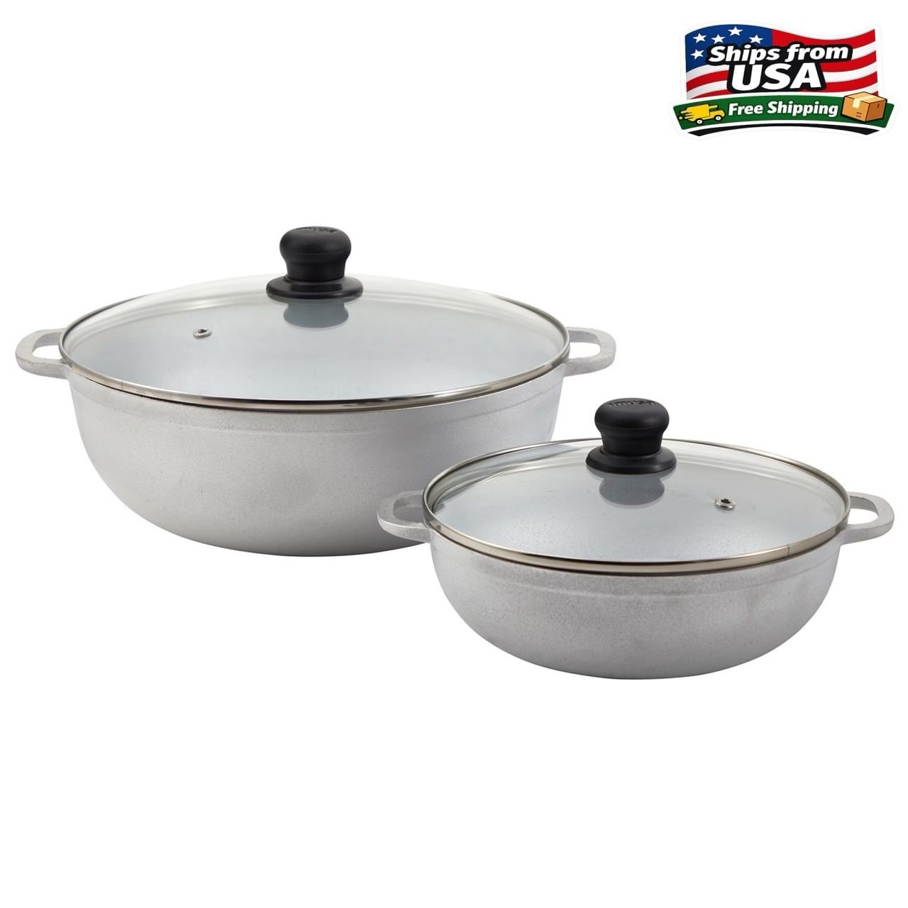 IMUSA 2.5/7.0qt Cast Aluminum Caldero 2pc Set with Glass lid – 22/30cm