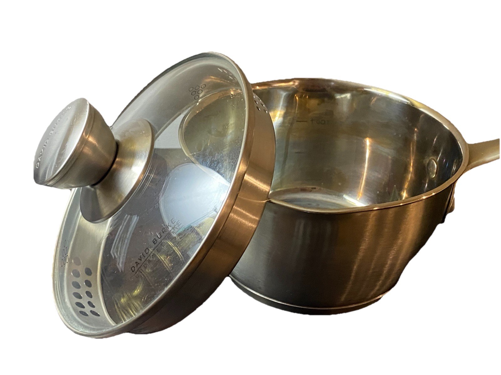 David Burke Steam Release lid 1.6 qt Stainless Pour Spout/ Straining