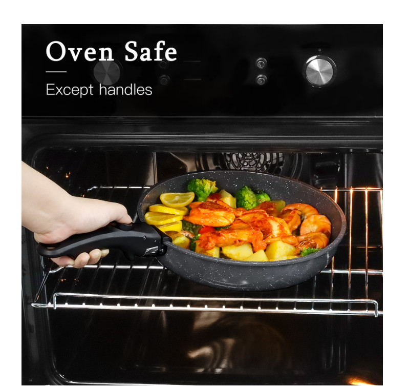 3pc Ceramic Nonstick Frying Pan Set Detachable Handle Oven Safe Induction