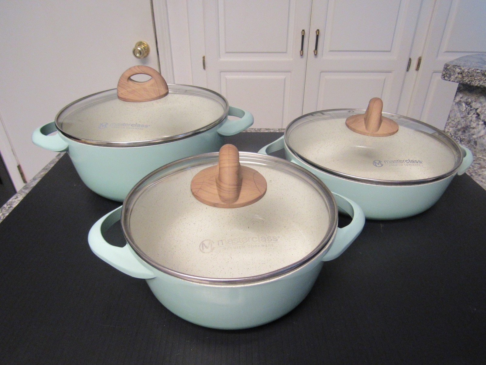 Lot of 3 Masterclass Premium Cookware Pots – Pans with Lids