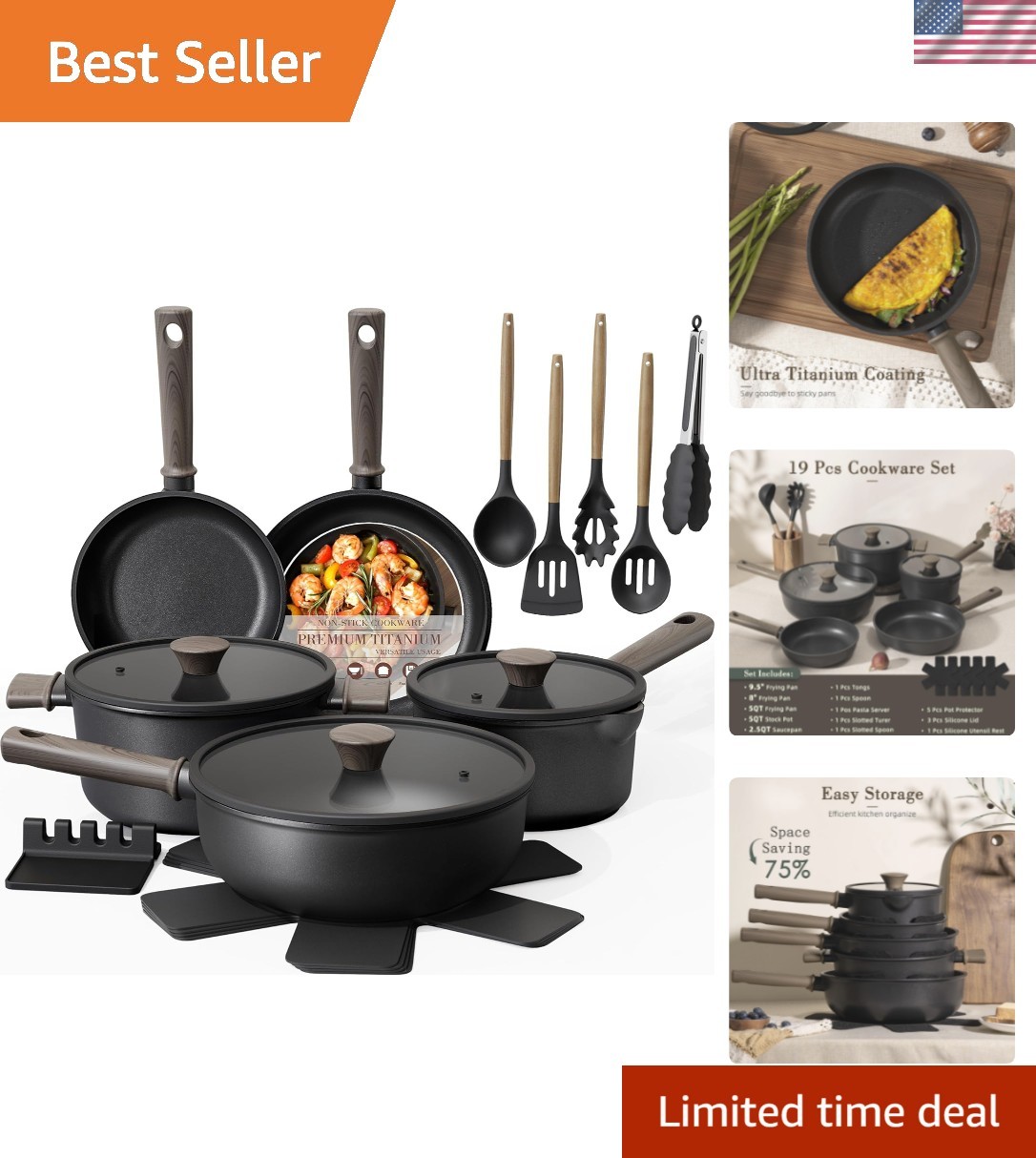 Non Stick Pots and Pans Set, Healthy Non-Toxic Titanium Induction Kitchen Coo…